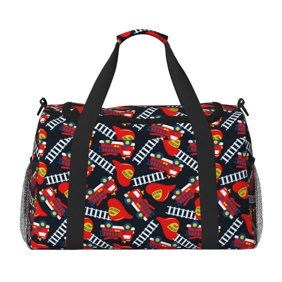 Fuzoiu Fire Rescue With Red Helmet And Truck Print Travel Duffle Bag,Carry On Tote Bags,Duffel Bag,Sport Gym Bag, Hospital Bag for Labor and Delivery, Overnight Bag,Luggage Bag