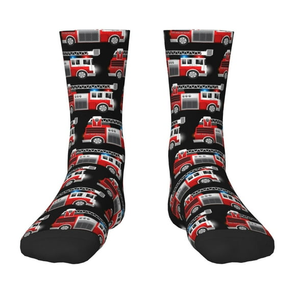 Fuzoiu Fire and Rescue Truck Print Kids Socks For Boys Girls,Grip Crew Socks with Non Slip,Lightweight Stretch Crew Socks,Toddlers Crew Boot Socks