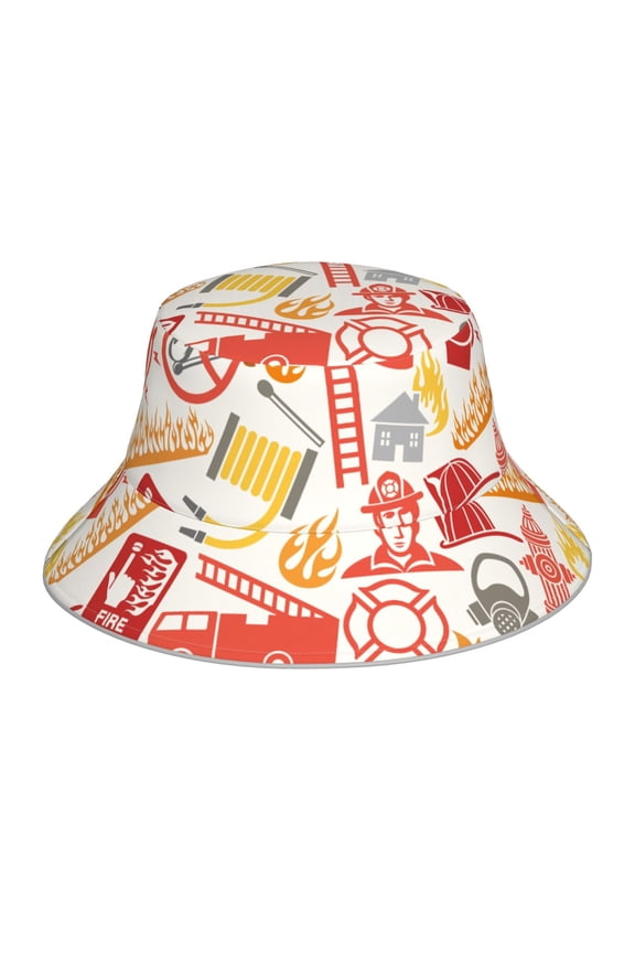 Firefighter Icons Print Reflective Bucket Hat,Outdoor Hat for Men and Women,Bucket Hat for Travel Fishing Hunting Summer Camp