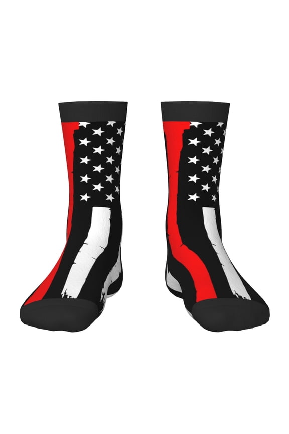 Firefighters USA Flag Print Kids Socks For Boys Girls,Grip Crew Socks with Non Slip,Lightweight Stretch Crew Socks,Toddlers Crew Boot Socks