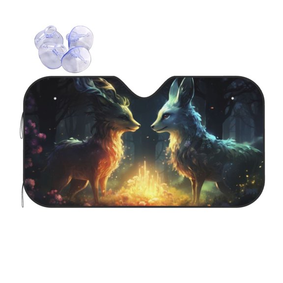 Fuzoiu Firefly Forest Fox Print Car Windshield Sun Shade,Block Uv Rays Sunshade,Foldable Front Window Sun Visor Protector for Car,SUV,Truck-Keep Vehicle Cool-Firefly Forest Fox