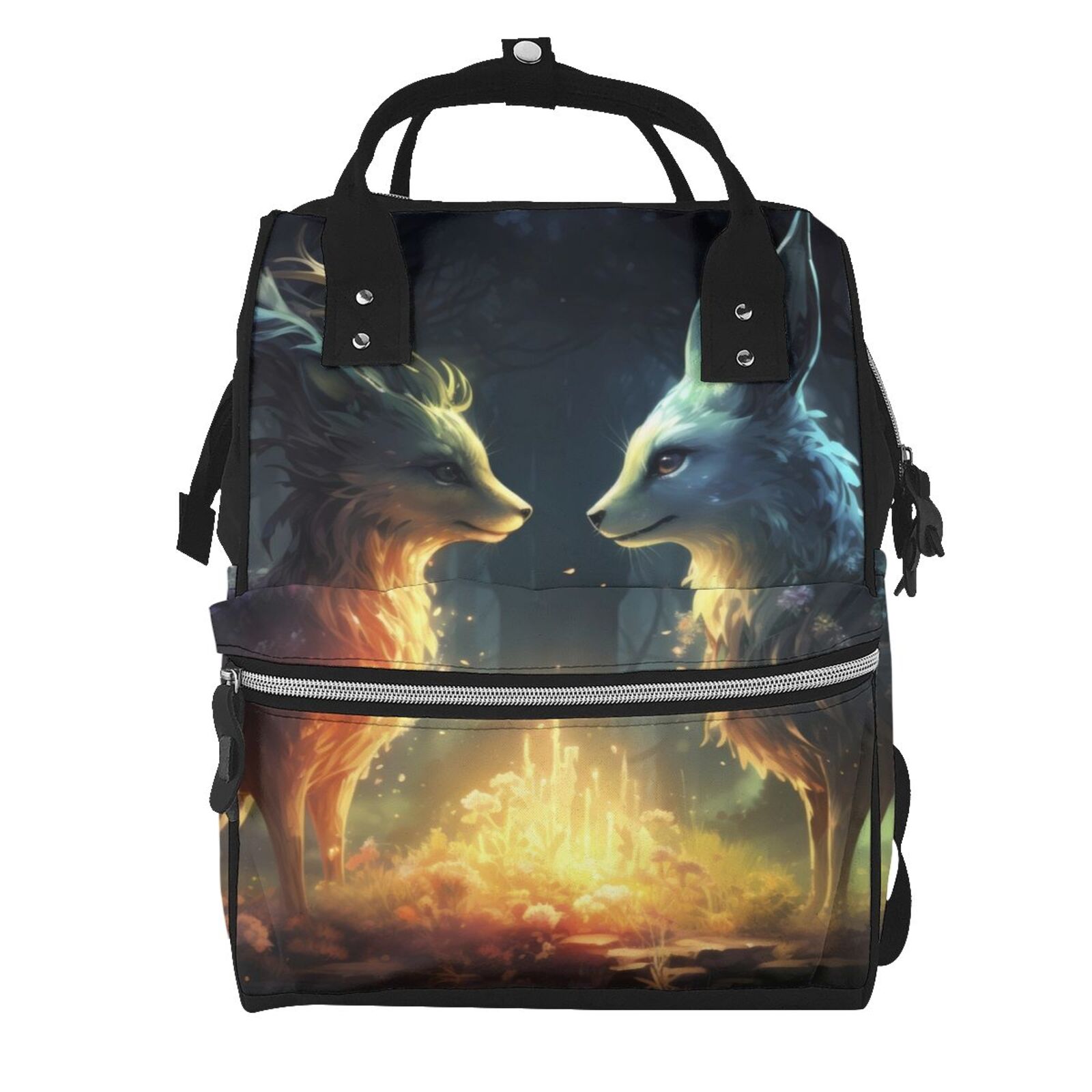 Fuzoiu Firefly Forest Fox Print Diaper Bag Backpack,Baby Essentials Travel Tote,Multi function Waterproof Diaper Bag, Travel Essentials Baby Bag - Unisex