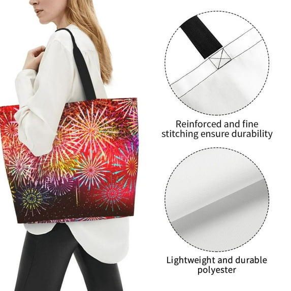 Fuzoiu Fireworks Print Tote Bags for Women,Shoulder Bag, Gym Tote,Top Handle Ladies Shoulder Bags for Work Beach Travel and Shopping Grocery