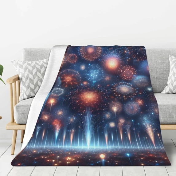Fuzoiu Fireworks1 Print Flannel Throw Blanket,Light Weight Warm Decorative,Throw Blanket Cover for Sofa, Couch, Bedroom,Travel-80"x60"