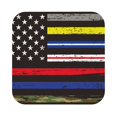 thumbnail image 1 of Fuzoiu First Responder American Flag Print Leather Coasters Set,Drink Coasters Set of 6,for Tabletop Protection, Durable PVC Coasters,Home Décor and Housewarming Gift,Square, 1 of 7