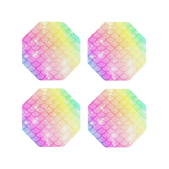 Fuzoiu Fish Scale Print Leather Coasters Set,Drink Coasters Set of 4,for Tabletop Protection, Durable PVC Coasters,Home Décor and Housewarming Gift-Octagon