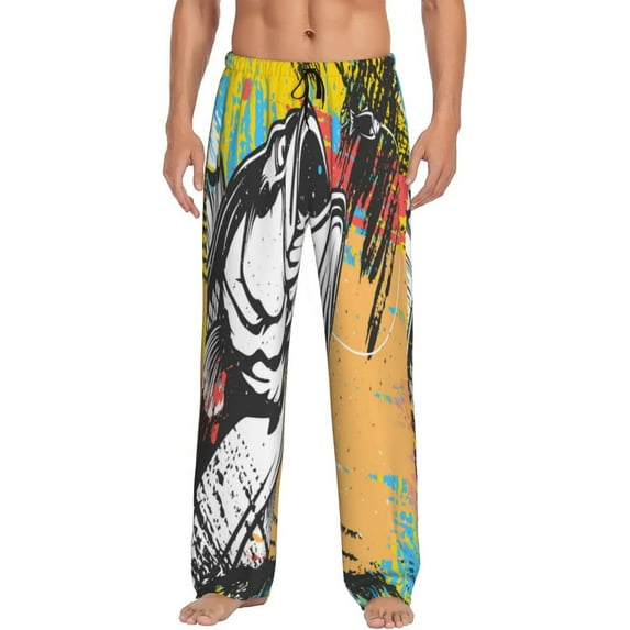 Fuzoiu Fishing Bass Print Men's Pajama Pants,Lounge Pants for Men,Lounge PJ Bottoms,Sleepwear Pants with Drawstring Pockets-Large