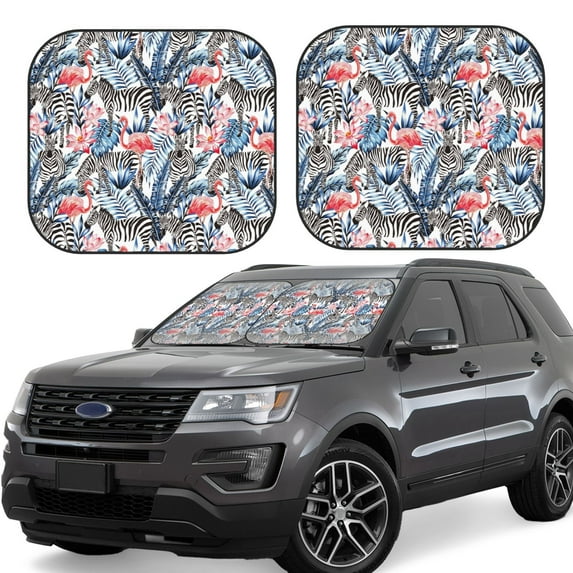 Fuzoiu Flamingo And Zebra Print Car Windshield Sunshade,Folding Front Windshield Sun Shade,for Most Car Sedan SUV Truck,Car Windshield Sunshade-Small