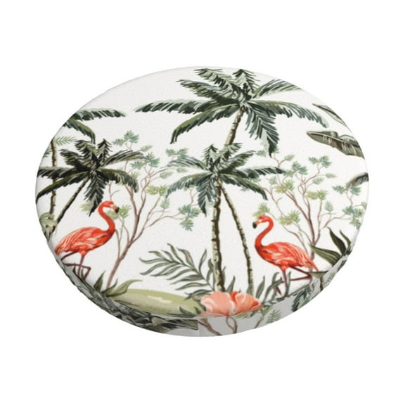 Fuzoiu Flamingo Palm Trees Print Bar Stool Cushions, Super Breathable Round Bar Stool Covers,Seat Cushion Round- One Cushion Only-14 inch