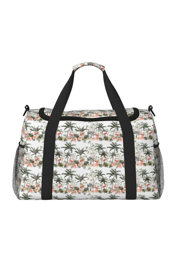 Flamingo Palm Trees Print Travel Duffle Bag,Carry On Tote Bags,Duffel Bag,Sport Gym Bag, Hospital Bag for Labor and Delivery, Overnight Bag,Luggage Bag
