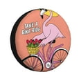 thumbnail image 1 of Fuzoiu Flamingo Riding a Bicycle Print Universal Spare Tire Cover with Buckle Strap, Waterproof Wheel Covers for Jeep, Trailer, RV, Truck and All Car-15 inch, 1 of 6