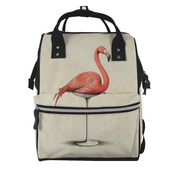 Fuzoiu Flamingo Sitting On Chair Print Diaper Bag Backpack,Baby Essentials Travel Tote,Multi function Waterproof Diaper Bag, Travel Essentials Baby Bag - Unisex