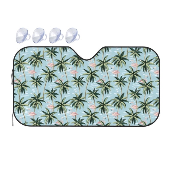 Fuzoiu Flamingos And Palms Print Car Windshield Sunshade,Foldable Reflective Sun Visor,Windshield Sun Shade,UV Rays Sun Visor Shade,Auto Front Sun Shield Shade-Small