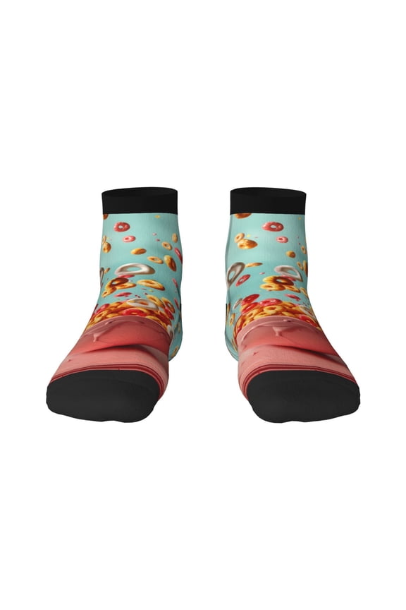 Floating Colorful Cereal Print Adult Socks, Crew Moisture-wicking Socks, Unisex Cushion Crew Socks,Casual Sports Ankle Socks