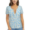 thumbnail image 1 of Fuzoiu Floral Daisy Print Women's V-Neck T-Shirt,Women's Short Sleeve Top, Comfortable for Work, Leisure, and Sports, 1 of 7