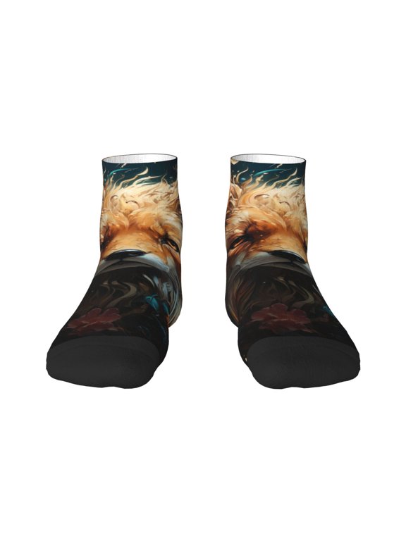 Floral Fox Print Adult Socks, Crew Moisture-wicking Socks, Unisex Cushion Crew Socks,Casual Sports Ankle Socks