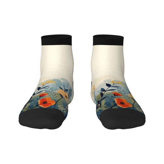 Fuzoiu Floral Mountain Landscape Print Adult Socks, Crew Moisture-wicking Socks, Unisex Cushion Crew Socks,Casual Sports Ankle Socks