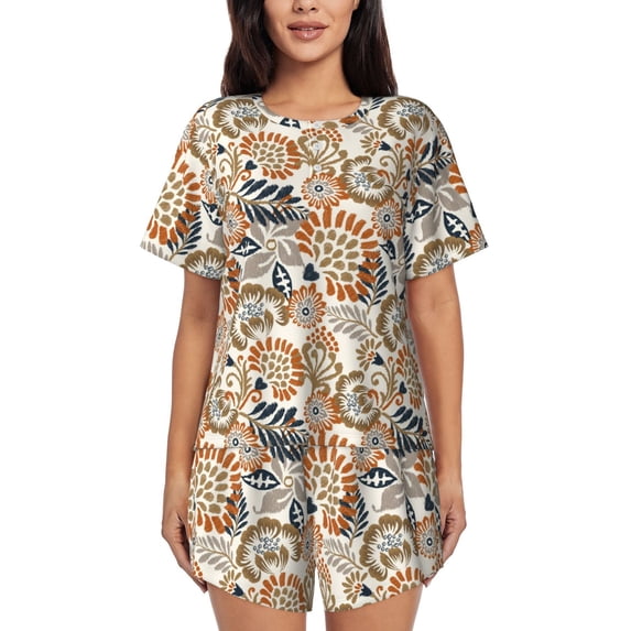 Fuzoiu Floral Paisley Print Women's Short-Sleeved Pajama Set,Lounge Sleepwear Set,Womens Pajama Sets 2 Piece,Button-Up Top and Shorts with Pockets-Medium