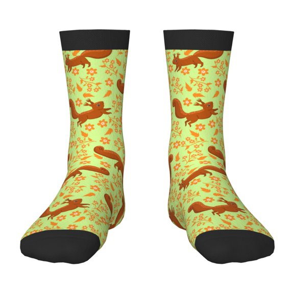 Fuzoiu Floral Squirrel Print Kids Socks For Boys Girls,Grip Crew Socks with Non Slip,Lightweight Stretch Crew Socks,Toddlers Crew Boot Socks