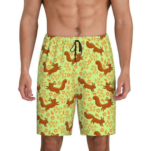 Fuzoiu Floral Squirrel Print Pajama Shorts for Men, Men's Pajama Bottoms,Mens Lounge Sleepwear,Pajama Pants with Pocket-3X-Large
