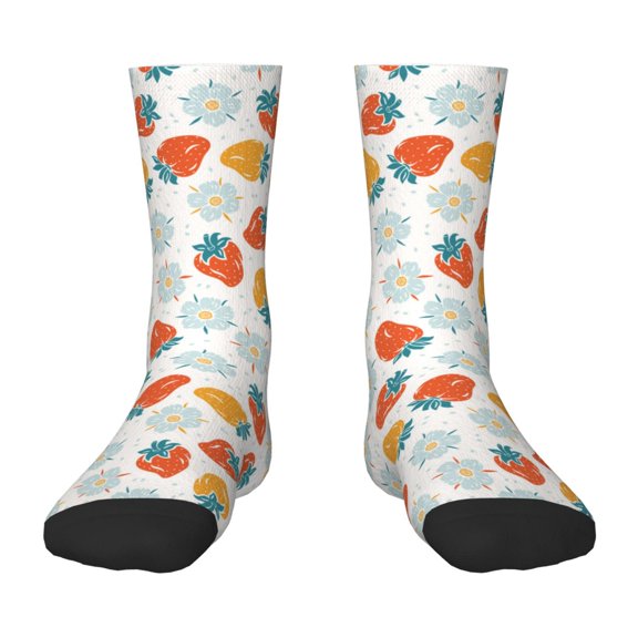 Fuzoiu Floral Strawberr Print Kids Socks For Boys Girls,Grip Crew Socks with Non Slip,Lightweight Stretch Crew Socks,Toddlers Crew Boot Socks
