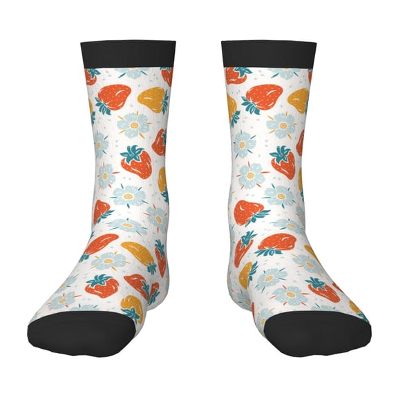 Fuzoiu Floral Strawberr Print Kids Socks For Boys Girls,Grip Crew Socks with Non Slip,Lightweight Stretch Crew Socks,Toddlers Crew Boot Socks
