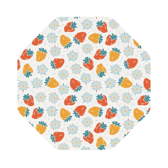 Fuzoiu Floral Strawberr Print Leather Coasters Set,Drink Coasters Set of 6,for Tabletop Protection, Durable PVC Coasters,Home Décor and Housewarming Gift,Octagon