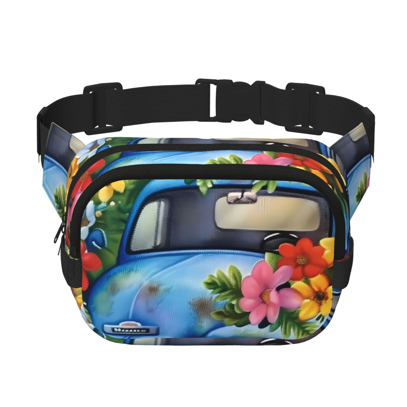 Fuzoiu Floral Truck Welcome Print Unisex Square Double Layer Waist Bag,Crossbody Fanny Pack Travel Workout Accessory