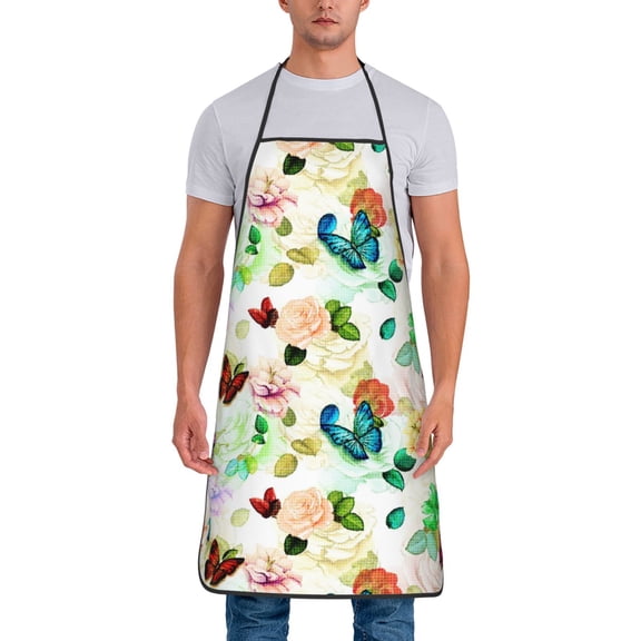 Fuzoiu Floral Vintage Print Waterproof Apron, Kitchen Apron for Women Men Chef, Apron for Christmas Dinner Party Cooking Baking Crafting House Cleaning Kitchen