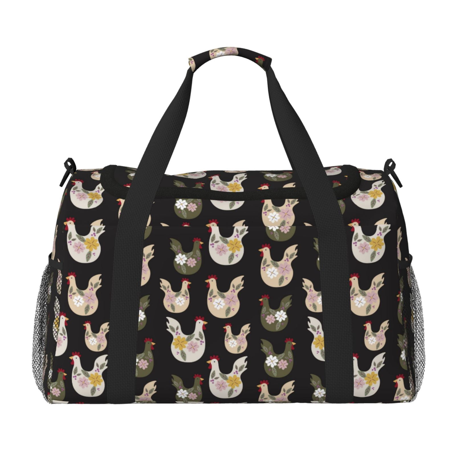 Fuzoiu Flowe Rooster Print Travel Duffle Bag,Carry On Tote Bags,Duffel Bag,Sport Gym Bag, Hospital Bag for Labor and Delivery, Overnight Bag,Luggage Bag