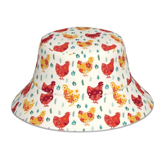 Fuzoiu Flower Chicken Print Reflective Bucket Hat,Outdoor Hat for Men and Women,Bucket Hat for Travel Fishing Hunting Summer Camp