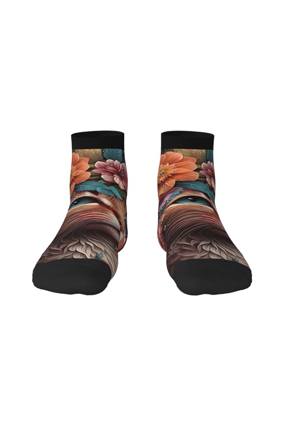 Flower Crown Cat Print Adult Socks, Crew Moisture-wicking Socks, Unisex Cushion Crew Socks,Casual Sports Ankle Socks