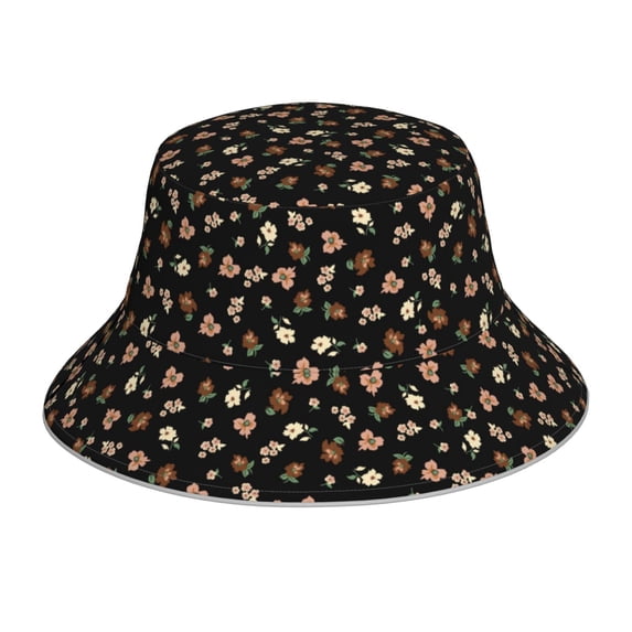 Fuzoiu Flower Pattern On Black Print Reflective Bucket Hat,Outdoor Hat for Men and Women,Bucket Hat for Travel Fishing Hunting Summer Camp