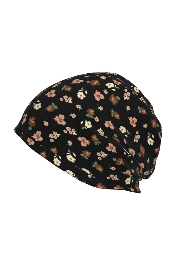 Flower Pattern On Black Print Winter Beanie Hat for Men & Women,Warm Knit Cap,Women Windproof Watch Hat,Knit Warm Unisex Beanie