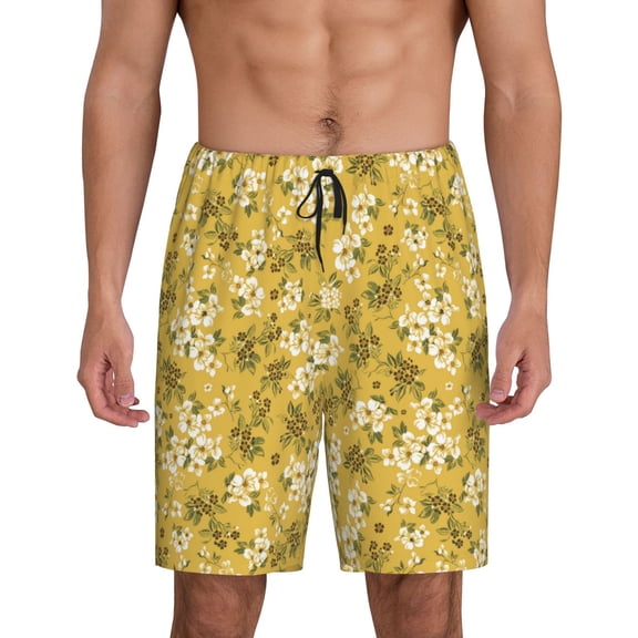 Fuzoiu Flower Print Pajama Shorts for Men, Men's Pajama Bottoms,Mens Lounge Sleepwear,Pajama Pants with Pocket-3X-Large