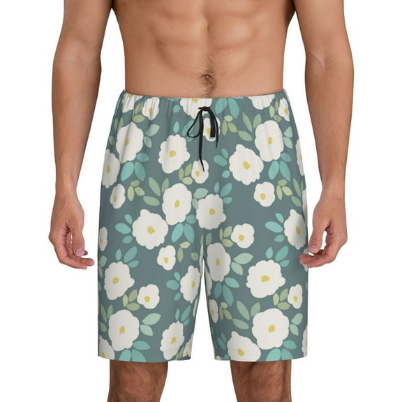Fuzoiu Flower Print Pajama Shorts for Men, Men's Pajama Bottoms,Mens Lounge Sleepwear,Pajama Pants with Pocket-Small