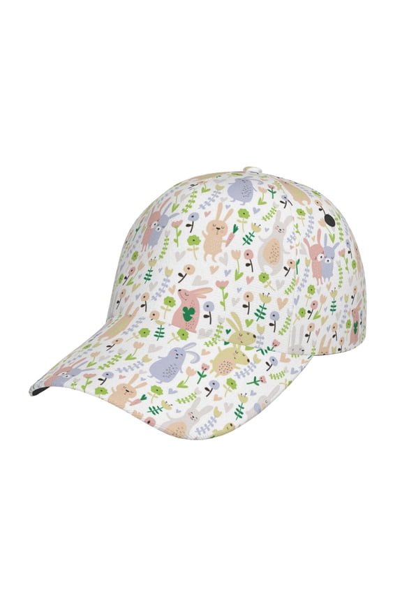 Flower Rabbit Print Adjustable Baseball Cap for Men and Women, Unisex Sports Hat, Sun Protection Hat for Running Workouts and Outdoor Activities All Seasons