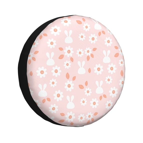 Fuzoiu Flower Rabbit Print Universal Spare Tire Cover with Buckle Strap, Waterproof Wheel Covers for Jeep, Trailer, RV, Truck and All Car-15 inch