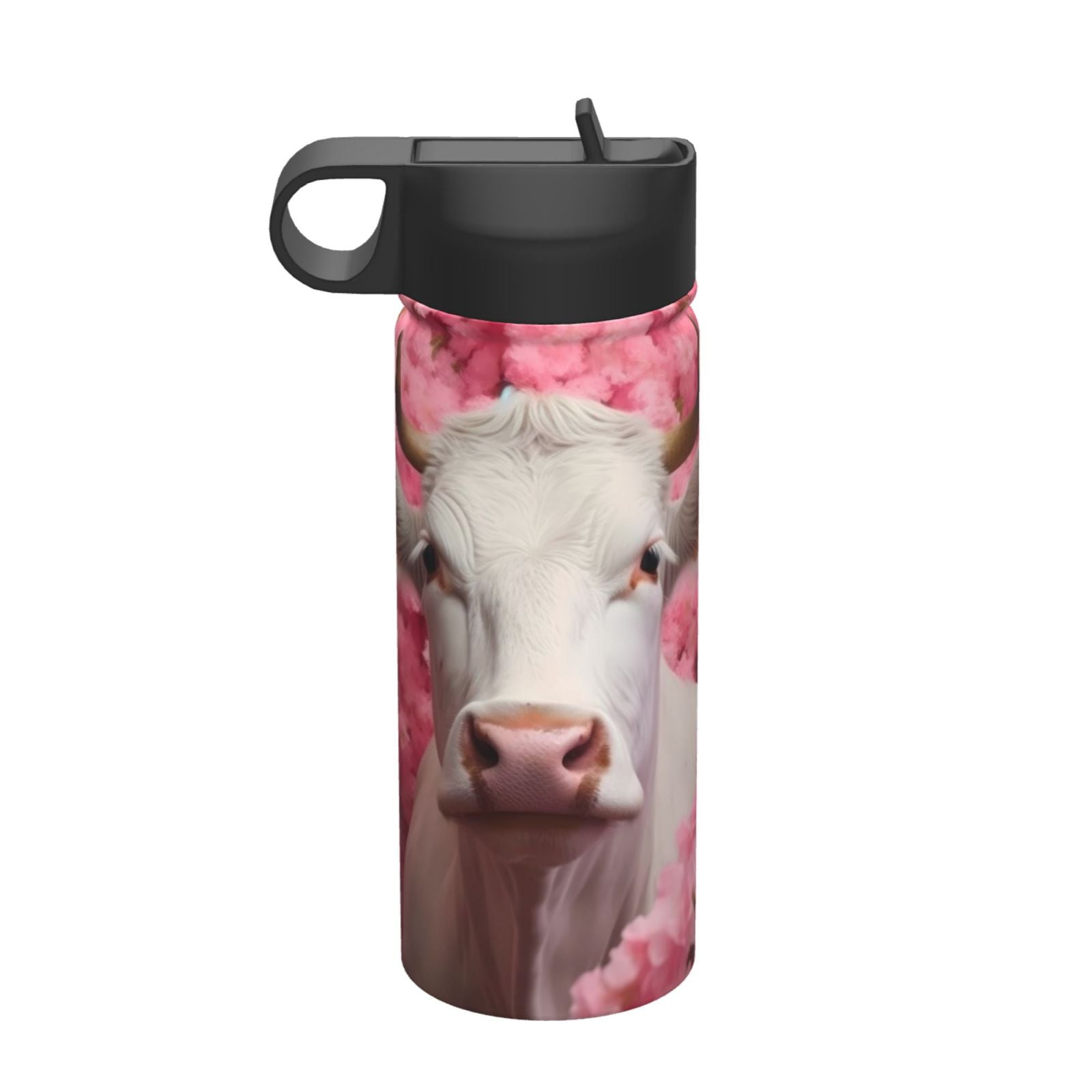 Hyturtle Personalized Cow Print Water Bottle - Insulated Stainless Steel, 18oz & 32oz, Leak-Proof Lid, Gift For Cow Lovers