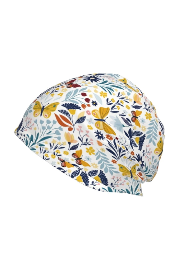 Flowers Butterfly Print Winter Beanie Hat for Men & Women,Warm Knit Cap,Women Windproof Watch Hat,Knit Warm Unisex Beanie