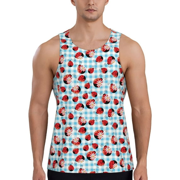 Fuzoiu Flowers and Lady Bugs Print Men's Workout Tank Tops,Sleeveless Gym Shirt Quick Dry,Fitness Bodybuilding T-Shirt,Muscle Athletic Workout Tee-