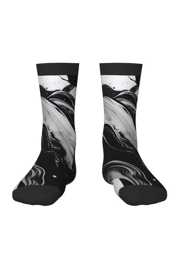 Fluid Black White Paint Swirls Print Kids Socks For Boys Girls,Grip Crew Socks with Non Slip,Lightweight Stretch Crew Socks,Toddlers Crew Boot Socks
