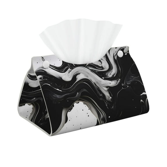 Fuzoiu Fluid Black White Paint Swirls Print Tissue Box Cover, PU Leather Tissue Holder,Decorative Facial Paper Organizer for Bathroom Living Room Bedroom Countertop Office Desk Car Home