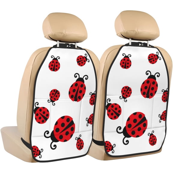 Fuzoiu Fly Flying Ladybug Print 2 Pack Kick Mat Back Seat Protector With 3 Storage Pockets, Universal Car Seat Back Organizer For Kids Pets, Waterproof Backseat Protector For Most Car