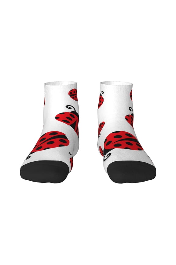 Fly Flying Ladybug Print Adult Socks, Crew Moisture-wicking Socks, Unisex Cushion Crew Socks,Casual Sports Ankle Socks