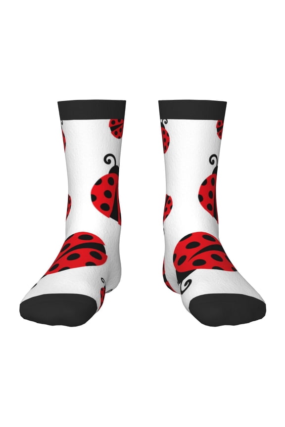 Fly Flying Ladybug Print Kids Socks For Boys Girls,Grip Crew Socks with Non Slip,Lightweight Stretch Crew Socks,Toddlers Crew Boot Socks