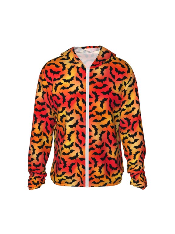 Flying Black Bat Print Unisex Sun Protection Hoodie,UPF 50+ Light Jacket,Full Zip Sun Protection Hoodie,Long Sleeve Sun Shirts,for Outdoor Activities-Large