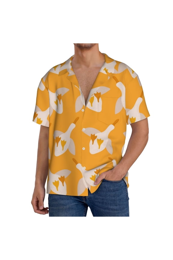 Flying Ducks Print Men's Casual Short,Men's Short Sleeve Shirt,Mens Casual Button Down Shirts,Cuban Collar Summer Shirt for Beach, Vacation, and Outdoor Activities-3X-Large