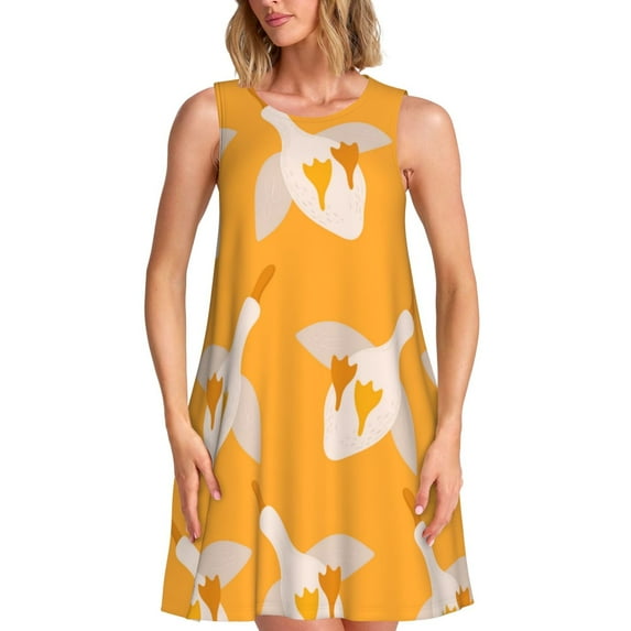 Fuzoiu Flying Ducks Print Women's Sleeveless Dress,Summer Dresses for Women,Casual Sundresses,Beach Sleeveless T-shirt Swing Dress with Pockets