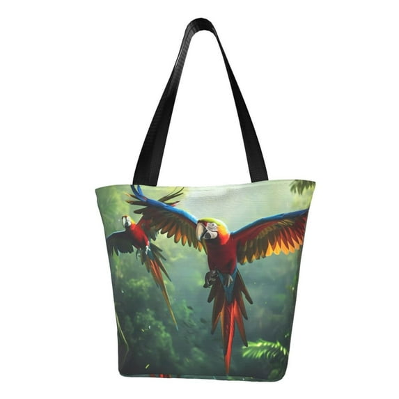 Fuzoiu Flying Parrots In Jungle Print Large Capacity Shoulder Bag for Women,Large Capacity Office Purse,Laptop Tote Bag,Casual Everyday Tote for Work Beach Travel and Shopping Grocery